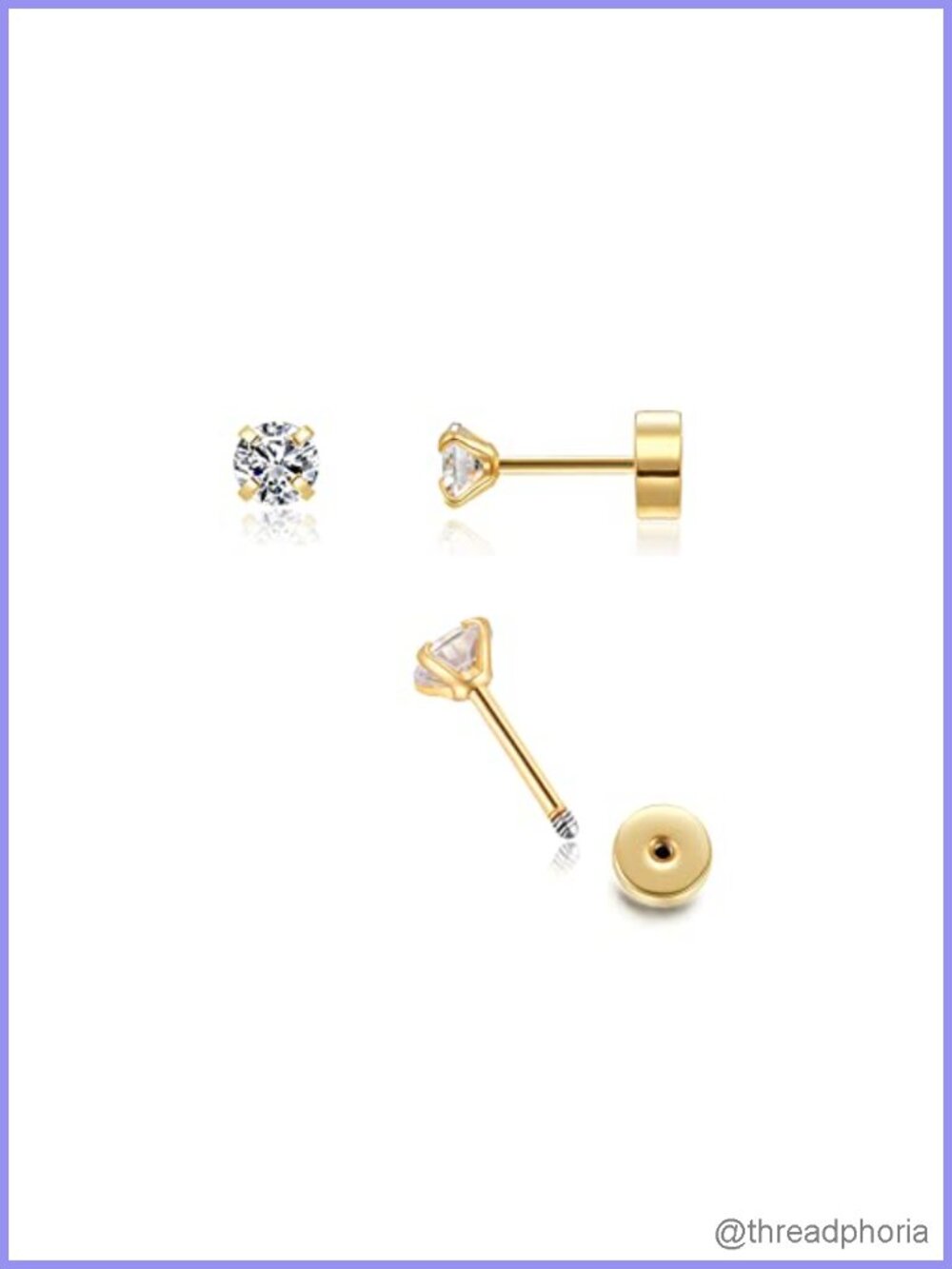 Tiny CZ Screw Back Stud Earrings Flat Back Cartilage Helix